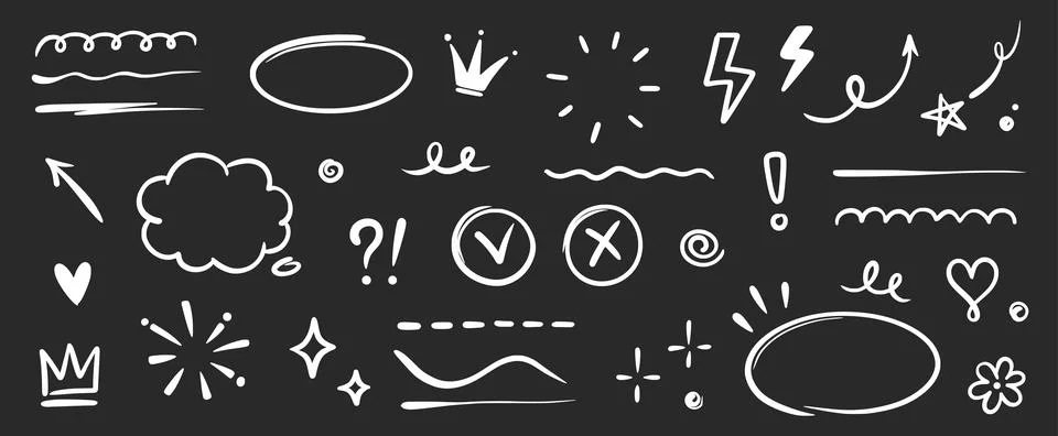Hand drawn highlight, text underline, emphasis mark, line shape set. Hand drawn Stock Illustration