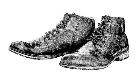 Hand drawn hiking boots vector illustration Stock Illustration