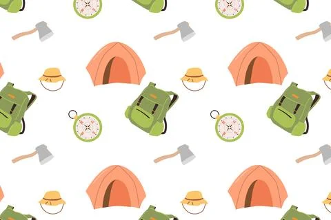 Hand drawn hiking seamless pattern for children adventure Illustrazione stock
