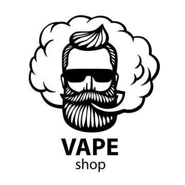 Hand-drawn hipster with mustache and beard. Man with vape and cloud. Electron Stock Illustration