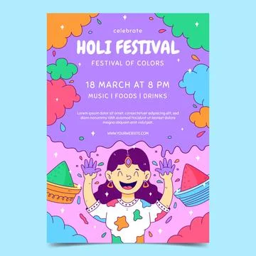 Hand drawn holi vertical flyer template Stock Illustration
