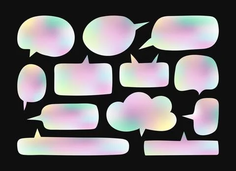 Hand drawn hologram speech bubbles. Blank Chat holographic box. Empty speak b Stock Illustration