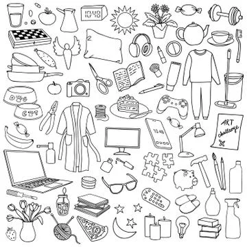 Hand drawn Home set. Vector illustration with doodle home elements Stock Illustration