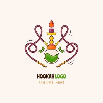 Hand drawn hookah logo design Stock Illustration