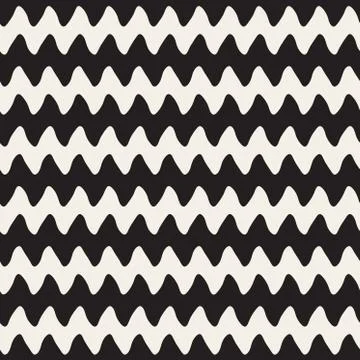 Hand Drawn Horizontal ZigZag Lines. Vector Seamless Black and White Pattern Stock Illustration