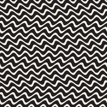Hand Drawn Horizontal ZigZag Lines. Vector Seamless Black and White Pattern 스톡 일러스트