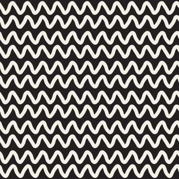 Hand Drawn Horizontal ZigZag Lines. Vector Seamless Black and White Pattern 스톡 일러스트