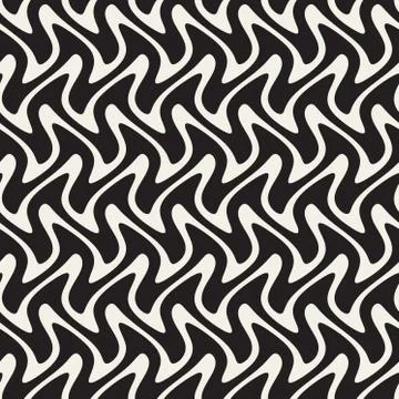 Hand Drawn Horizontal ZigZag Lines. Vector Seamless Black and White Pattern 스톡 일러스트