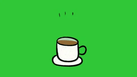 Hand-Drawn Hot Coffee Cup Animation on Green Screen | 2D Vector Cafe Drink Mug Stock Footage 332614872
