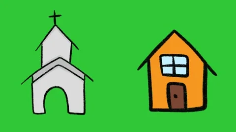 Hand-Drawn House and Building Animation on Green Screen | Simple 2D Cartoon Home Stockbeeldmateriaal 332614983