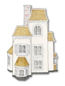Hand drawn house with clipping path Illustrazione stock