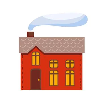 Hand-drawn house in flat style. Colorful, cozy buildings with smoke rising fr Ilustración de archivo