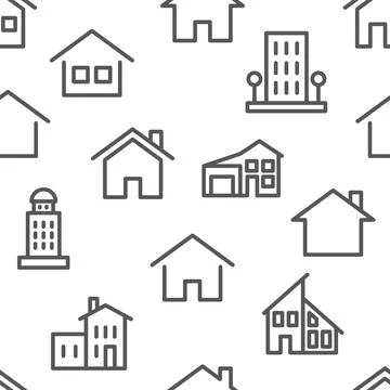 Hand drawn house pattern. Scribble home. Village community. Textured countryside Ilustración de archivo