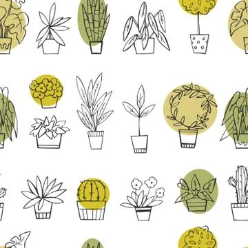 Hand drawn house plants. Vector pattern Stock Illustration