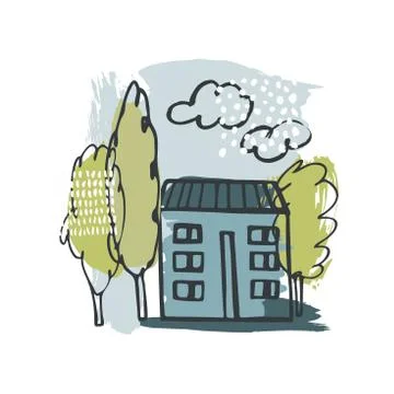 Hand drawn house. Vector sketch  illustration. Stock Illustration