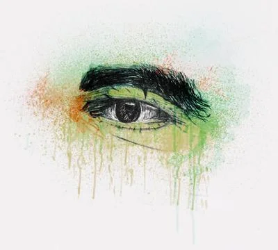 Hand Drawn Human Eye Of A Old Man With Thick Eyebrows Illustrazione stock