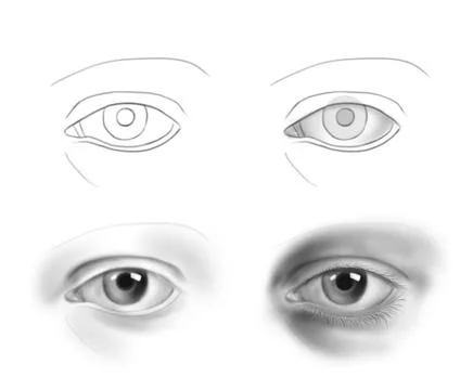 Hand-drawn human eye - step by step drawing guide concept series Stock Illustration