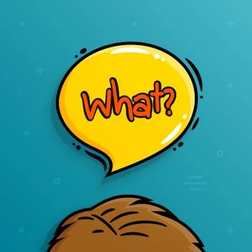 Hand drawn human head and speech bubble with text WHAT. Vector. 스톡 일러스트