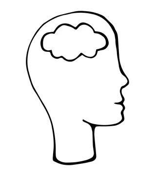 Hand Drawn Human Head with Brain Doodle Icon Thinking Mind Psychology Idea .. Stock Illustration