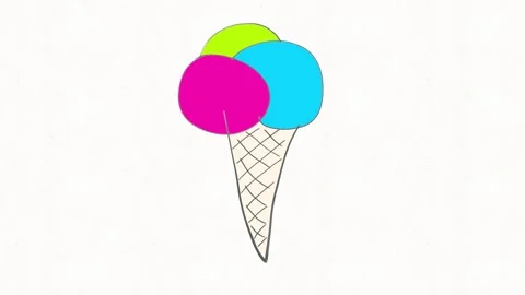 Hand Drawn Ice Cream Cone with Three Scoops Animation Stock Footage 338000170