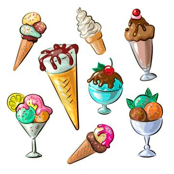 Hand drawn ice cream set isolated on white background. Vector illustration Stock Illustration