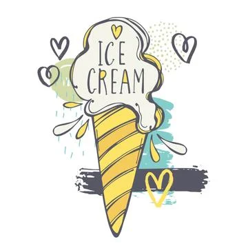Hand drawn  ice cream. Vector sketch illustration Stock Illustration