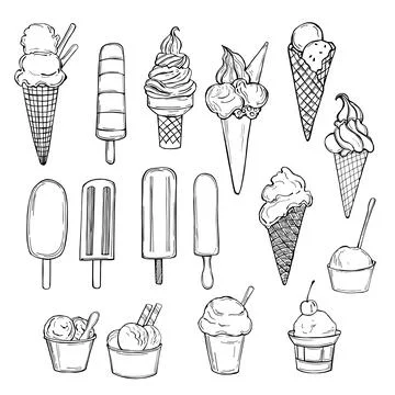 Hand drawn ice cream. Vector sketch  illustration. Stock Illustration