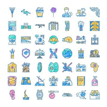 Hand drawn icon set displaying diverse concepts Stock Illustration