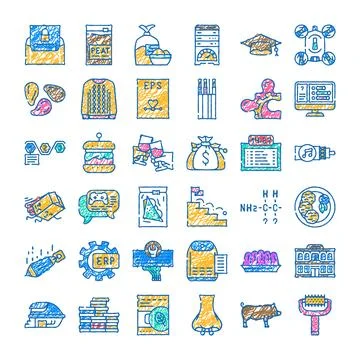 Hand drawn icon set exploring diverse concepts 스톡 일러스트