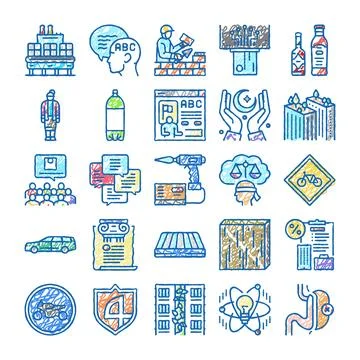 Hand drawn icon set exploring diverse concepts 스톡 일러스트