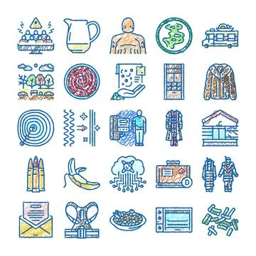 Hand drawn icon set exploring diverse concepts Stock Illustration