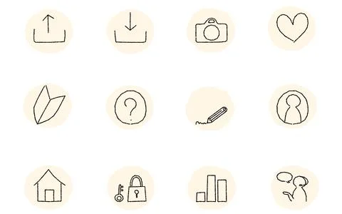 Hand-drawn icon set Image of icons used in the app Stock Illustration