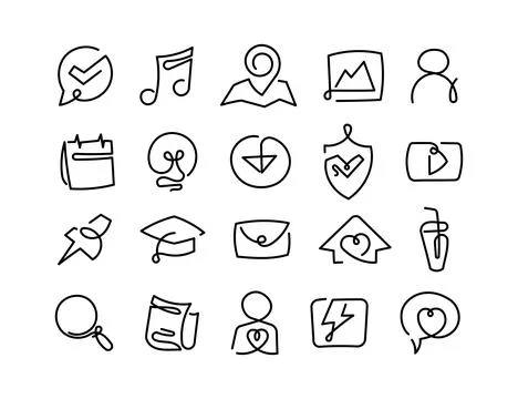 Hand drawn icon set with interface navigation Stock Illustration
