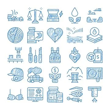 Hand drawn icon set presenting diverse global concepts Stock Illustration