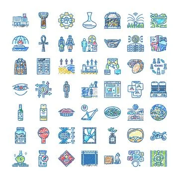 Hand drawn icon set representing various concepts Ilustración de archivo