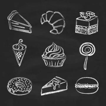 Hand drawn icon set - sweets and cakes Stock Illustration