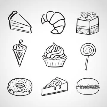 Hand drawn icons - sweets Stock Illustration