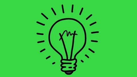 Hand Drawn Idea Lightbulb Glowing Spark Animation on Green Screen Background Видео 339335265