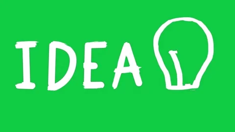 Hand drawn IDEA text and light bulb icon animation on green screen background. Stock Footage 340159318