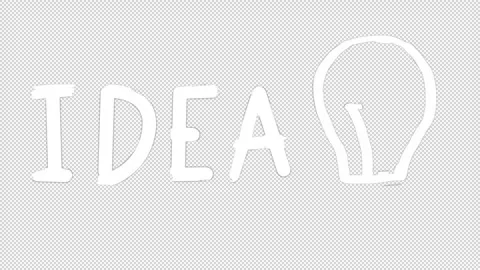 Hand drawn IDEA text and light bulb animation on transparent screen background. Stock Footage 340159667