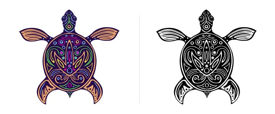 Hand drawn illustrated turtle, vector black ink animal drawing isolated on .. Stock Illustration