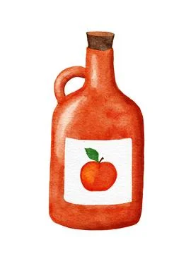 Hand drawn illustration of apple cider vigenar in red orange jug bottle. Fresh Stock Illustration