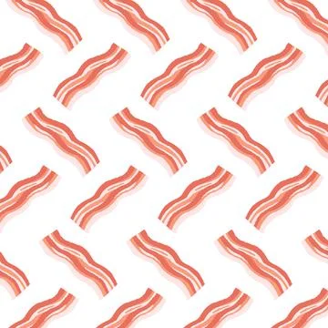 Hand drawn illustration of bacon pattern on white background. Vector texture. 스톡 일러스트