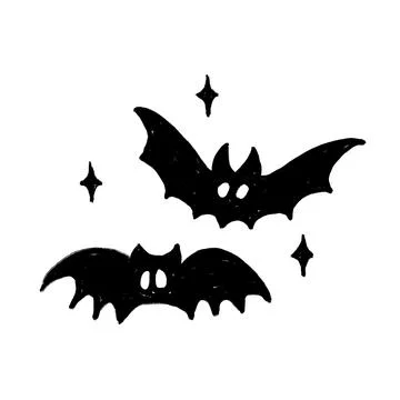 Hand drawn illustration of black vampire bats in dark night sky. Halloween Ilustração Stock