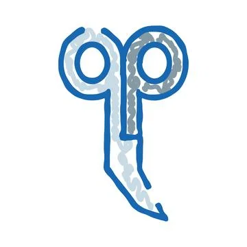 Hand drawn illustration of blue scissors cutting tool Stock Illustration