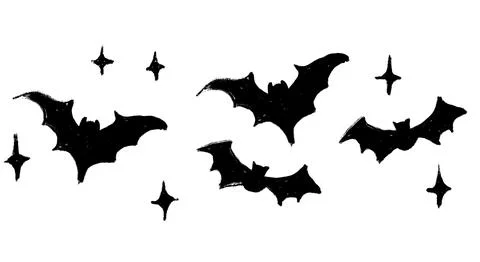 Hand drawn illustration border of black vampire bats in dark night sky Stock Illustration
