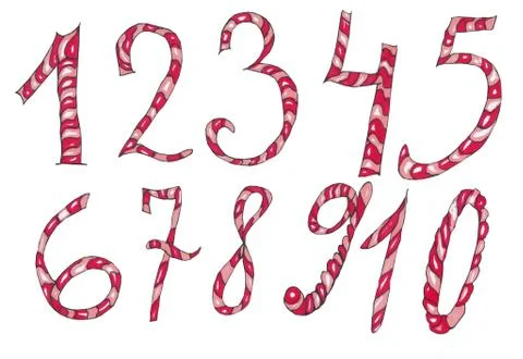 Hand drawn illustration the candy numbers on white backgrounds. Stock Illustration