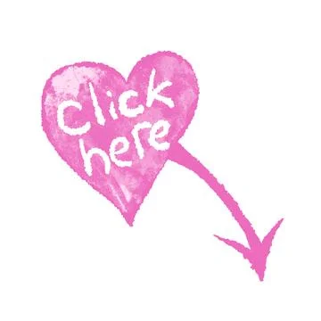 Hand drawn illustration of click here your like pink heart shape sticker. Words Stock Illustration