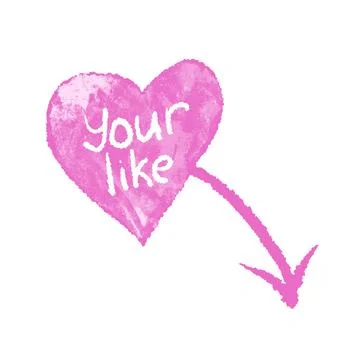 Hand drawn illustration of click here your like pink heart shape sticker. Words Stock Illustration
