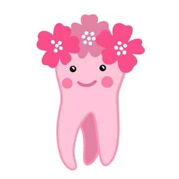 Hand drawn illustration of cute tooth teeth, dentist design for kids children Stock Illustration